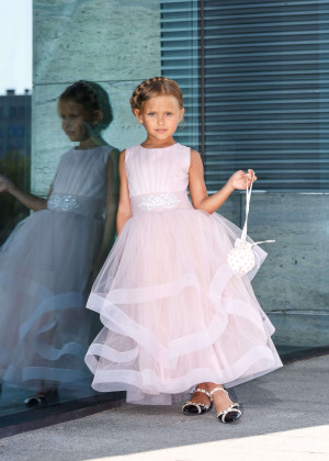 Light Pink Ruffle Tulle Horsehair Trim Sweet Flower Girl Dress